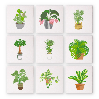 9 pieces, beautiful green plant accessory digital mini painting set, 15x15cm/5.9x5.9 inches, handmade for home leisure, perfect gift for family and friends.