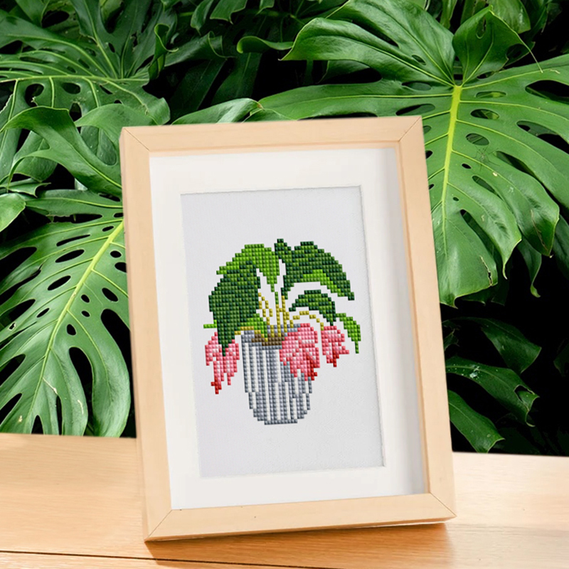 Frameless, mini diamond painting, creative mini diamond painting of green plants on the entrance flower house desktop, creative simple pattern diamond painting,12pcs, 5.9 X7 inches.
