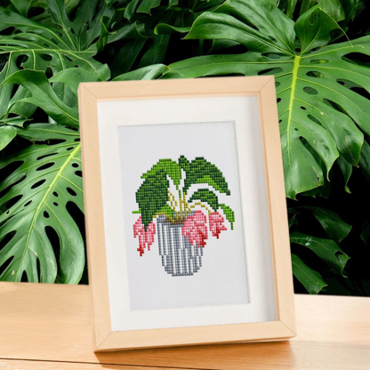 Frameless, mini diamond painting, creative mini diamond painting of green plants on the entrance flower house desktop, creative simple pattern diamond painting,12pcs, 5.9 X7 inches.