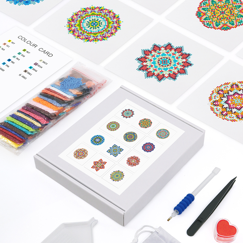 Frameless, mini diamond painting, Mandala creative mini diamond painting on the entrance flower house desktop, creative simple pattern diamond painting, 12pcs, 5.9 X5.9 inches.