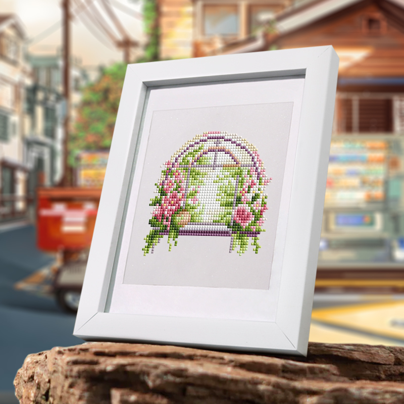Frameless, mini diamond painting, creative mini diamond painting of window decorations on the entrance flower house desktop, creative simple pattern diamond painting, 12 pcs, 5.9 X7 inches.