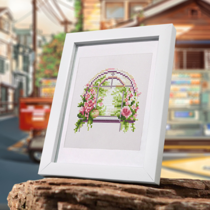 Frameless, mini diamond painting, creative mini diamond painting of window decorations on the entrance flower house desktop, creative simple pattern diamond painting, 12 pcs, 5.9 X7 inches.