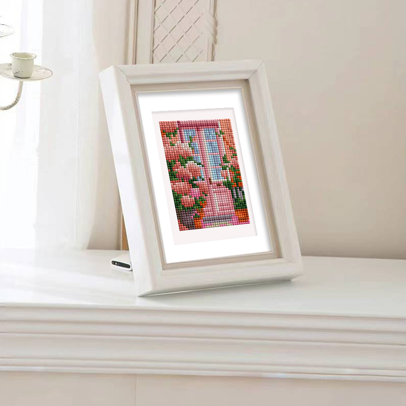 Frameless, mini diamond painting, creative mini diamond painting on the entrance flower house desktop, creative simple pattern diamond painting, 12 pcs, 5.9 X7 inches.