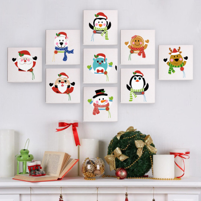 9 pieces, Christmas desktop accessories digital mini painting set, 15x15cm/5.9x5.9 inches, handmade for family leisure, perfect gift for friends and family.