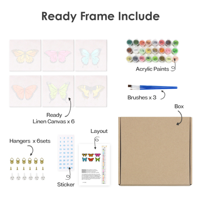 6 pieces, beautiful butterfly accessory digital mini painting set, 15x15cm/5.9x5.9 inches, handmade for home leisure, perfect gift for family and friends.