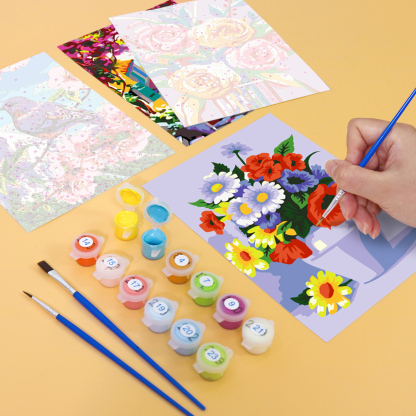 6 pieces, flower mini digital painting set, 15x20cm/5.9x7.8 inches, handmade, suitable for family leisure, is the perfect gift for family and friends.