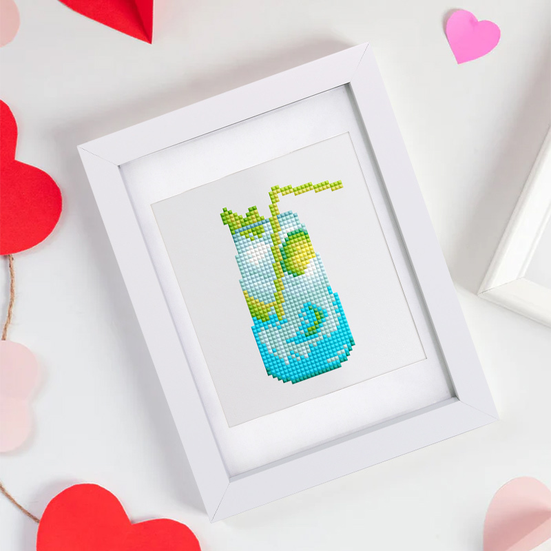 Frameless, mini diamond painting, creative mini diamond painting of summer drinks on the entrance flower house table, creative simple pattern diamond painting, 12 pcs, 5.9 X7 inches.