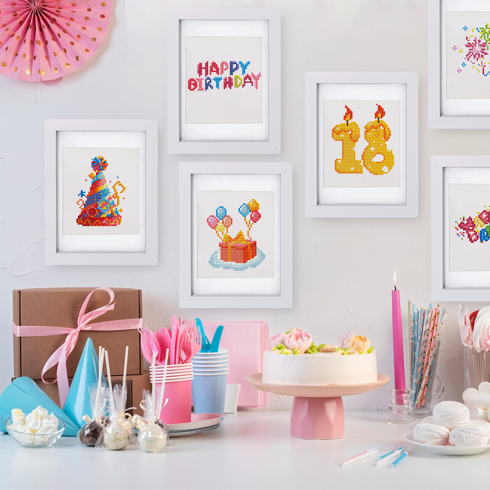 Frameless, mini diamond painting, birthday creative mini diamond painting on the entrance flower house desktop, creative simple pattern diamond painting, 12 pcs, 5.9 X7 inches.