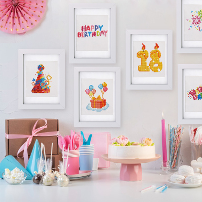 Frameless, mini diamond painting, birthday creative mini diamond painting on the entrance flower house desktop, creative simple pattern diamond painting, 12 pcs, 5.9 X7 inches.