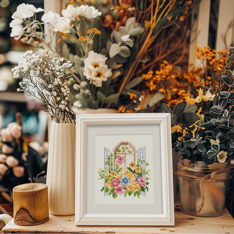 Frameless, mini diamond painting, creative mini diamond painting of window decorations on the entrance flower house desktop, creative simple pattern diamond painting, 12 pcs, 5.9 X7 inches.