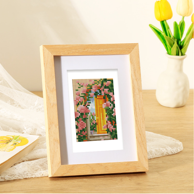 Frameless, mini diamond painting, creative mini diamond painting on the entrance flower house desktop, creative simple pattern diamond painting, 12 pcs, 5.9 X7 inches.