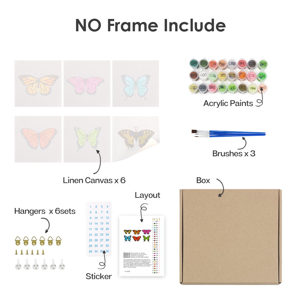 6 pieces, beautiful butterfly accessory digital mini painting set, 15x15cm/5.9x5.9 inches, handmade for home leisure, perfect gift for family and friends.