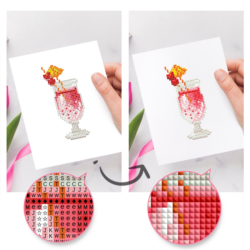 Frameless, mini diamond painting, creative mini diamond painting of summer drinks on the entrance flower house table, creative simple pattern diamond painting, 12 pcs, 5.9 X7 inches.