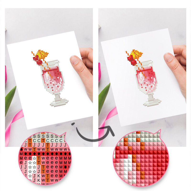 Frameless, mini diamond painting, creative mini diamond painting of summer drinks on the entrance flower house table, creative simple pattern diamond painting, 12 pcs, 5.9 X7 inches.