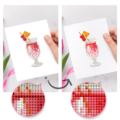 Frameless, mini diamond painting, creative mini diamond painting of summer drinks on the entrance flower house table, creative simple pattern diamond painting, 12 pcs, 5.9 X7 inches.