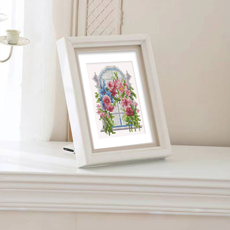 Frameless, mini diamond painting, creative mini diamond painting of window decorations on the entrance flower house desktop, creative simple pattern diamond painting, 12 pcs, 5.9 X7 inches.
