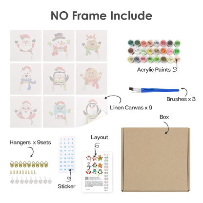 9 pieces, Christmas desktop accessories digital mini painting set, 15x15cm/5.9x5.9 inches, handmade for family leisure, perfect gift for friends and family.