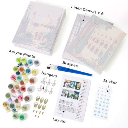 6 pieces, architectural mini digital painting set, 15x20cm/5.9x7.8 inches, handmade, suitable for family leisure, is the perfect gift for family and friends.