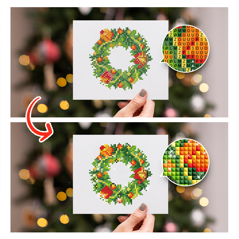 Frameless, mini diamond painting, Christmas creative mini diamond painting on the entrance flower house desktop, creative simple pattern diamond painting, 12 pcs, 5.9 X7 inches.