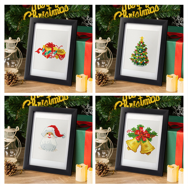 Frameless, mini diamond painting, Christmas creative mini diamond painting on the entrance flower house desktop, creative simple pattern diamond painting, 12 pcs, 5.9 X7 inches.