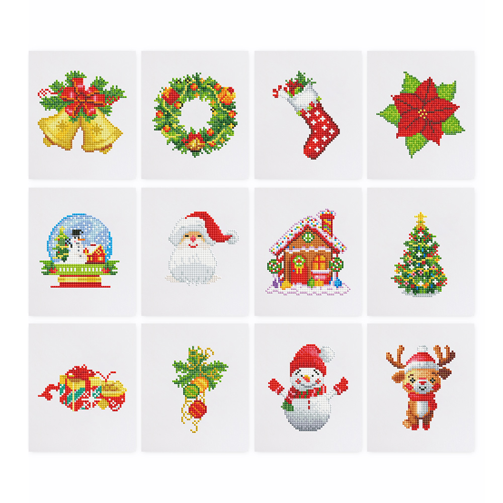 Frameless, mini diamond painting, Christmas creative mini diamond painting on the entrance flower house desktop, creative simple pattern diamond painting, 12 pcs, 5.9 X7 inches.
