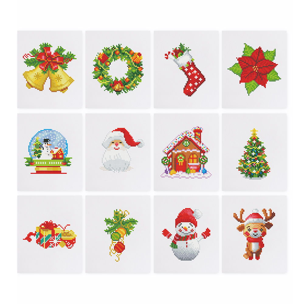 Frameless, mini diamond painting, Christmas creative mini diamond painting on the entrance flower house desktop, creative simple pattern diamond painting, 12 pcs, 5.9 X7 inches.