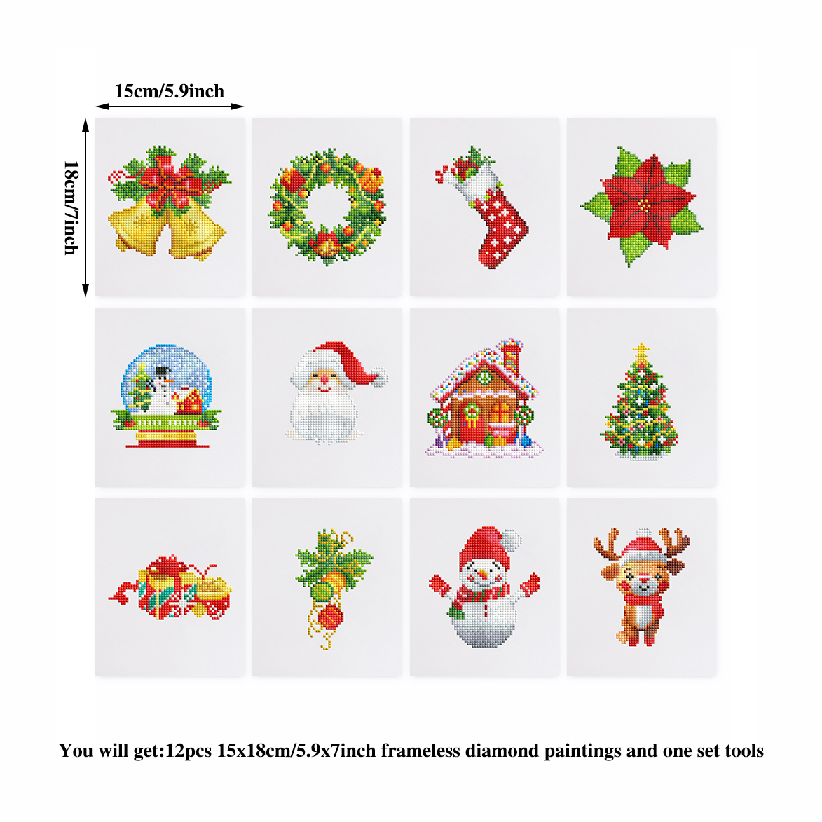 Frameless, mini diamond painting, Christmas creative mini diamond painting on the entrance flower house desktop, creative simple pattern diamond painting, 12 pcs, 5.9 X7 inches.