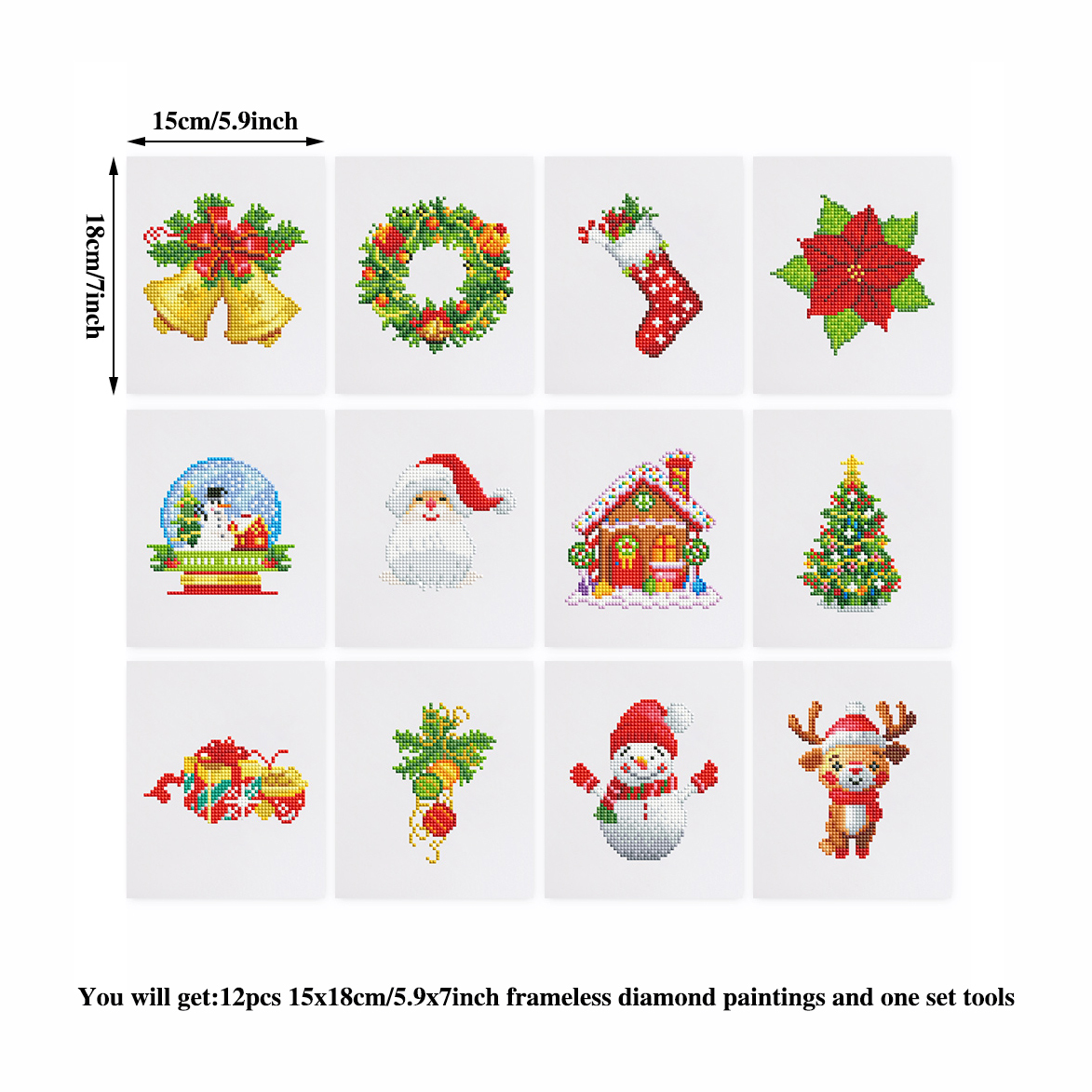 Frameless, mini diamond painting, Christmas creative mini diamond painting on the entrance flower house desktop, creative simple pattern diamond painting, 12 pcs, 5.9 X7 inches.