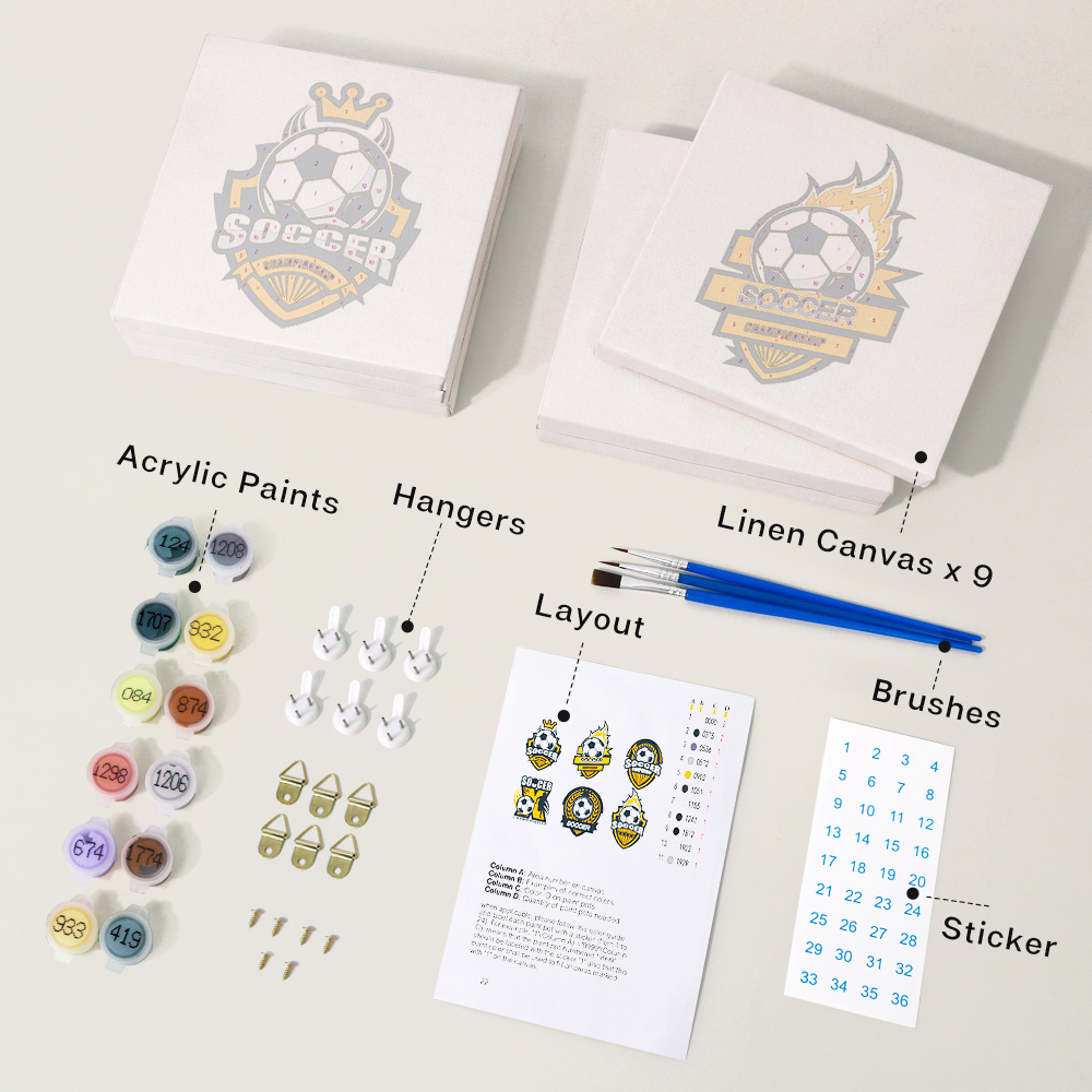 6 pieces, cool football accessory digital mini painted set, 15x15cm/5.9x5.9 inches, handmade for home leisure, perfect gift for family and friends.