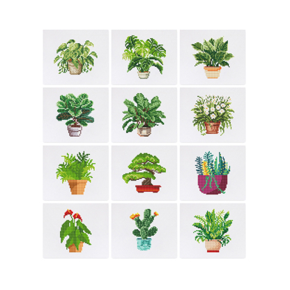 Frameless, mini diamond painting, creative mini diamond painting of green plants on the entrance flower house desktop, creative simple pattern diamond painting, 12 pcs, 5.9 X7 inches.