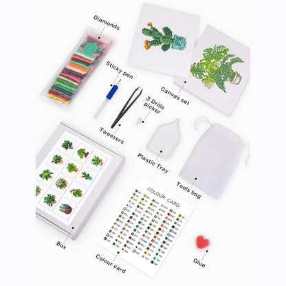 Frameless, mini diamond painting, creative mini diamond painting of green plants on the entrance flower house desktop, creative simple pattern diamond painting, 12 pcs, 5.9 X7 inches.