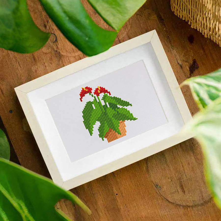 Frameless, mini diamond painting, creative mini diamond painting of green plants on the entrance flower house desktop, creative simple pattern diamond painting, 12 pcs, 5.9 X7 inches.