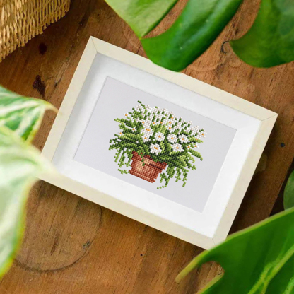 Frameless, mini diamond painting, creative mini diamond painting of green plants on the entrance flower house desktop, creative simple pattern diamond painting, 12 pcs, 5.9 X7 inches.
