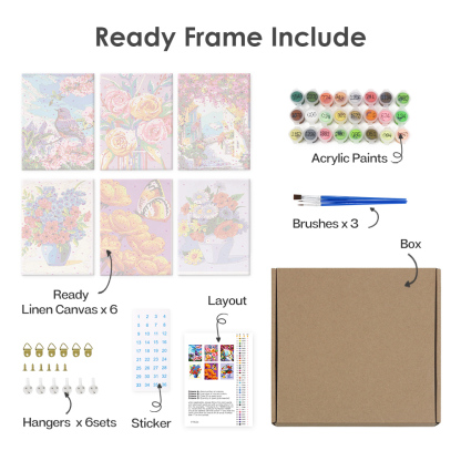 6 pieces, flower mini digital painting set, 15x20cm/5.9x7.8 inches, handmade, suitable for family leisure, is the perfect gift for family and friends.
