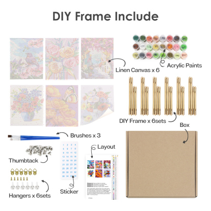 6 pieces, flower mini digital painting set, 15x20cm/5.9x7.8 inches, handmade, suitable for family leisure, is the perfect gift for family and friends.