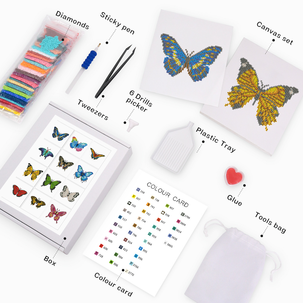 Frameless, mini diamond painting, butterfly creative mini diamond painting on the entrance flower house desktop, creative simple pattern diamond painting, 12pcs, 5.9 X7 inches.
