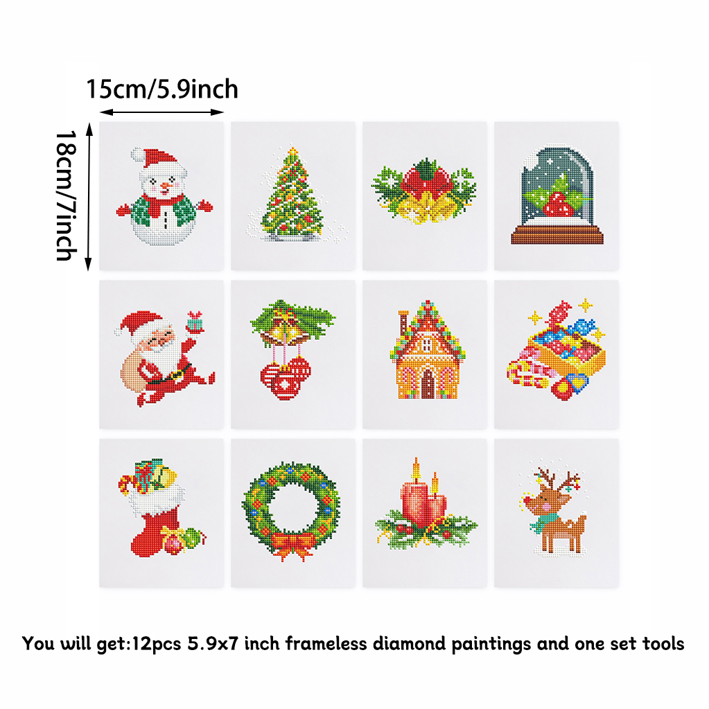Frameless, mini diamond painting, Christmas creative mini diamond painting on the entrance flower house desktop, creative simple pattern diamond painting, 12 pcs, 5.9 X7 inches.