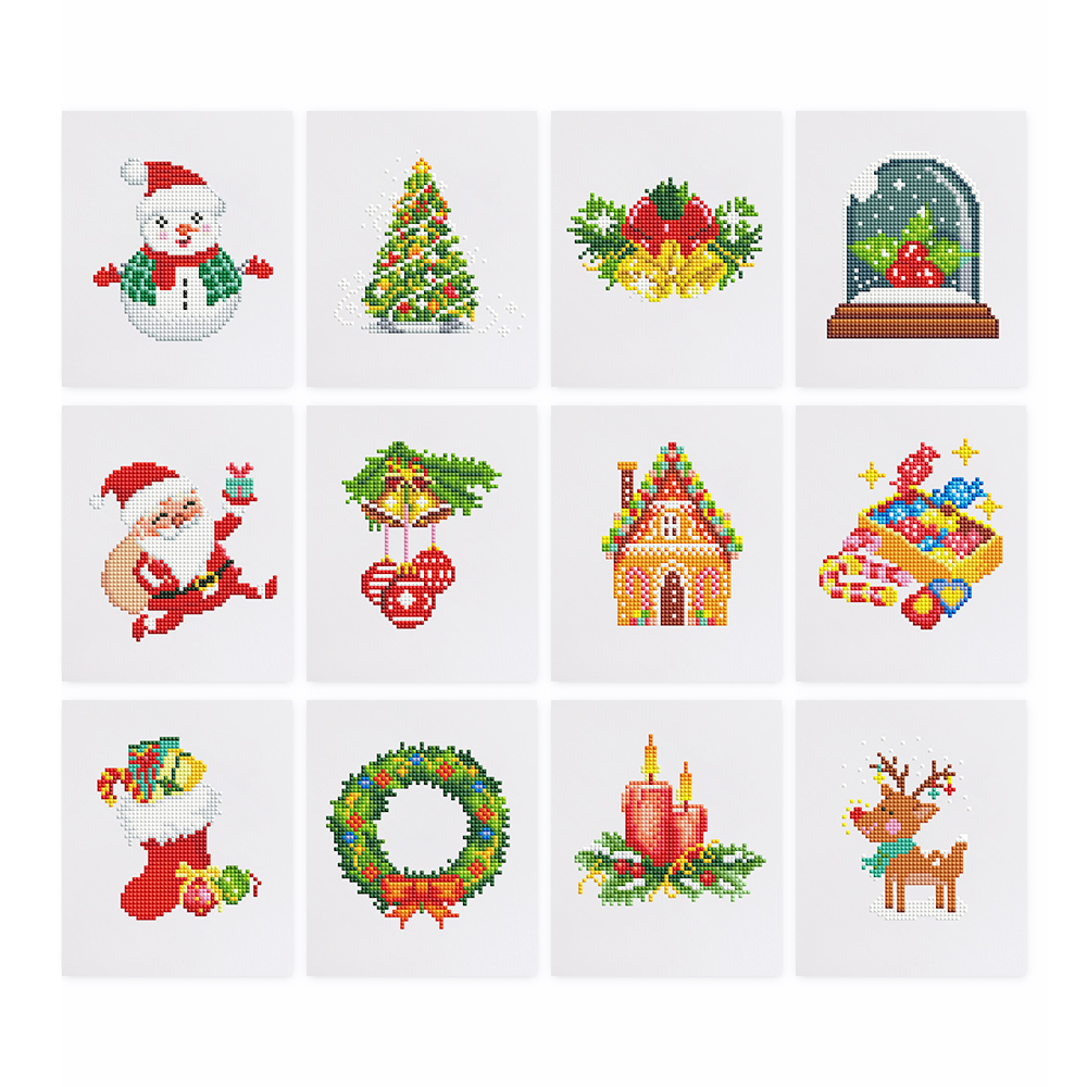Frameless, mini diamond painting, Christmas creative mini diamond painting on the entrance flower house desktop, creative simple pattern diamond painting, 12 pcs, 5.9 X7 inches.
