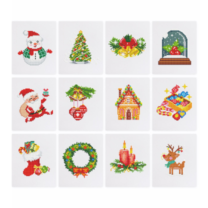 Frameless, mini diamond painting, Christmas creative mini diamond painting on the entrance flower house desktop, creative simple pattern diamond painting, 12 pcs, 5.9 X7 inches.