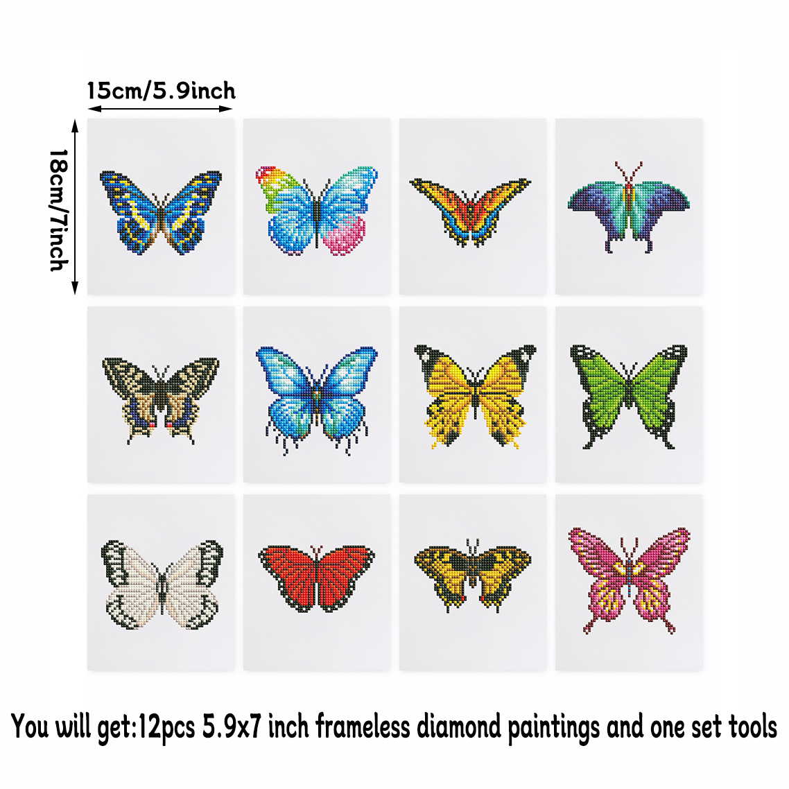 Frameless, mini diamond painting, butterfly creative mini diamond painting on the entrance flower house desktop, creative simple pattern diamond painting, 12pcs, 5.9 X7 inches.