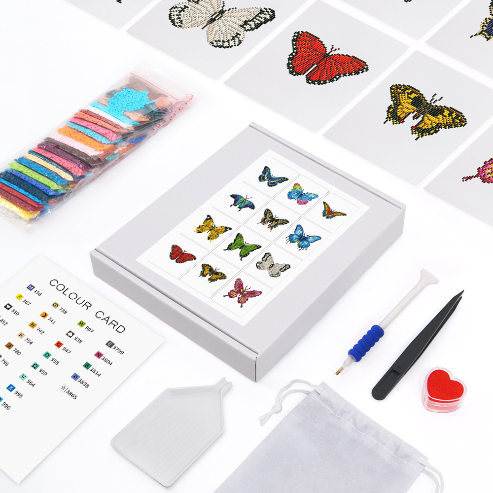 Frameless, mini diamond painting, butterfly creative mini diamond painting on the entrance flower house desktop, creative simple pattern diamond painting, 12pcs, 5.9 X7 inches.