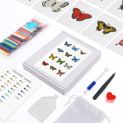 Frameless, mini diamond painting, butterfly creative mini diamond painting on the entrance flower house desktop, creative simple pattern diamond painting, 12pcs, 5.9 X7 inches.