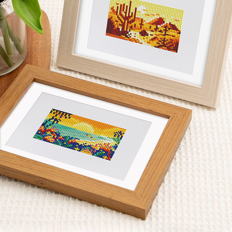 Frameless, mini diamond painting, landscape creative mini diamond painting on the entrance flower house desktop, creative simple pattern diamond painting, 10 pcs, 5.9 X7 inches.