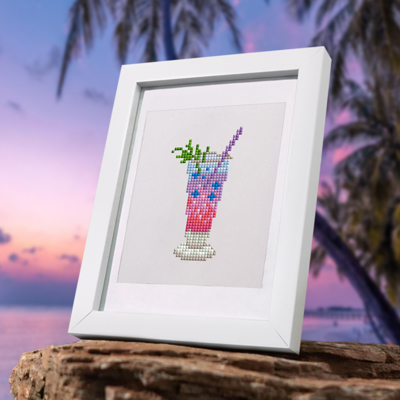 Frameless, mini diamond painting, creative mini diamond painting of summer drinks on the entrance flower house table, creative simple pattern diamond painting, 12 pcs, 5.9 X7 inches.