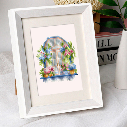 Frameless, mini diamond painting, creative mini diamond painting of window decorations on the entrance flower house desktop, creative simple pattern diamond painting, 12 pcs, 5.9 X7 inches.