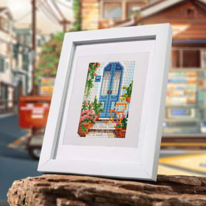 Frameless, mini diamond painting, creative mini diamond painting on the entrance flower house desktop, creative simple pattern diamond painting, 12 pcs, 5.9 X7 inches.