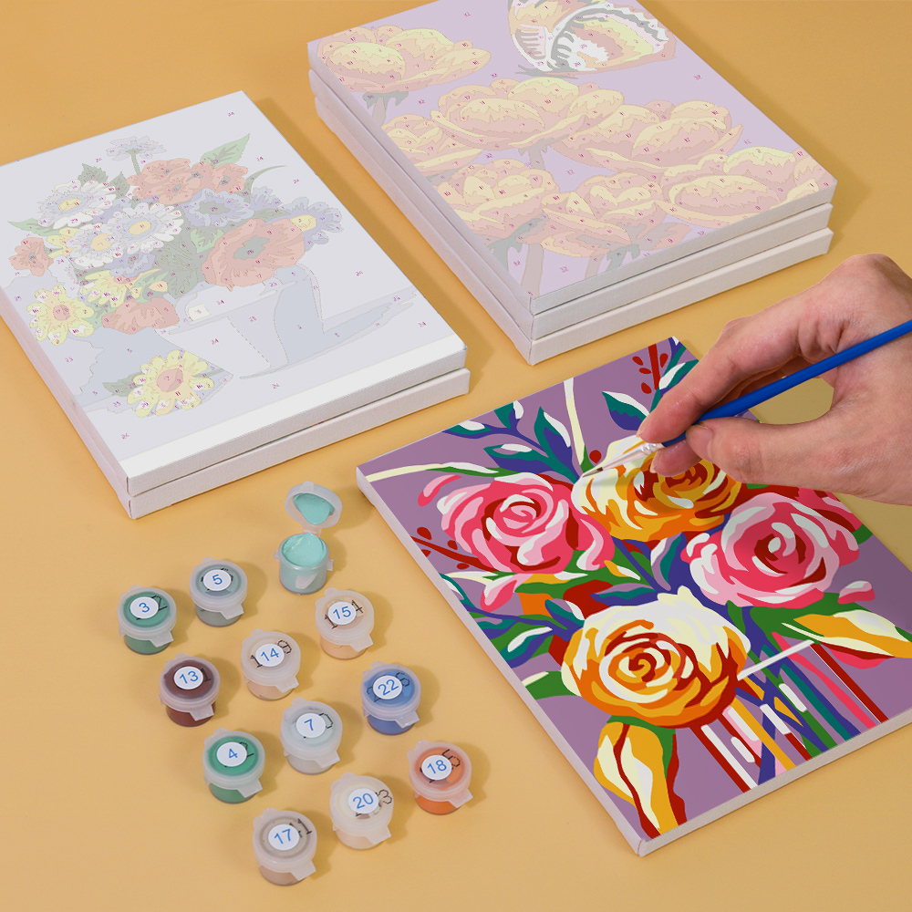 6 pieces, flower mini digital painting set, 15x20cm/5.9x7.8 inches, handmade, suitable for family leisure, is the perfect gift for family and friends.