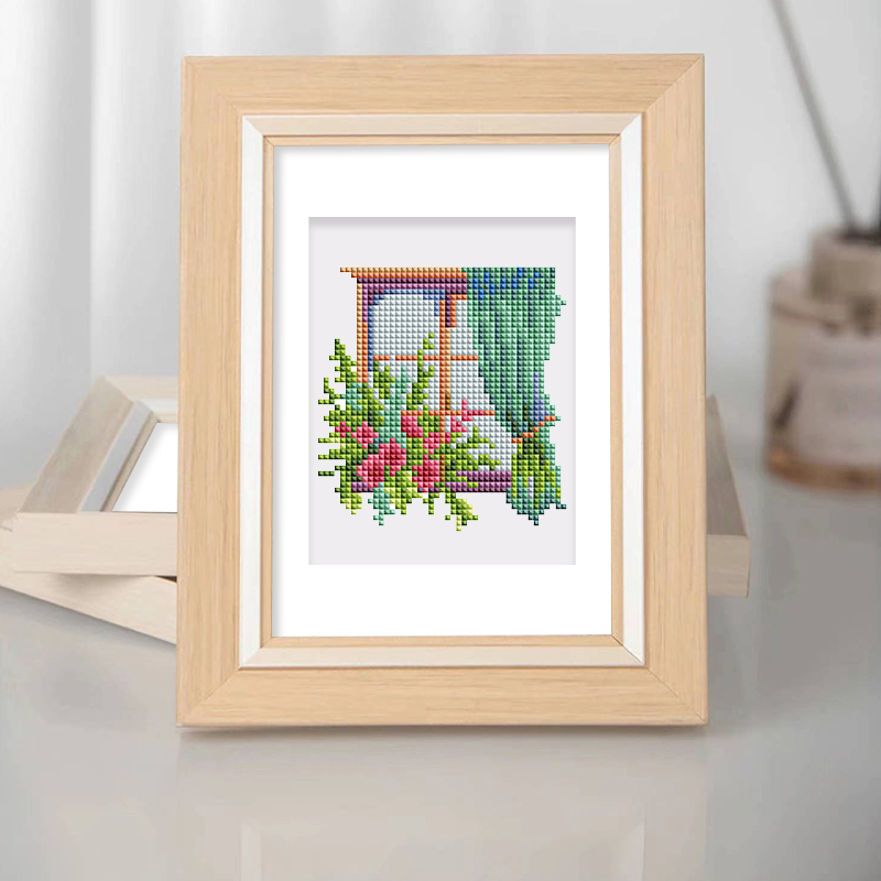Frameless, mini diamond painting, creative mini diamond painting of window decorations on the entrance flower house desktop, creative simple pattern diamond painting, 12 pcs, 5.9 X7 inches.