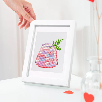 Frameless, mini diamond painting, creative mini diamond painting of summer drinks on the entrance flower house table, creative simple pattern diamond painting, 12 pcs, 5.9 X7 inches.