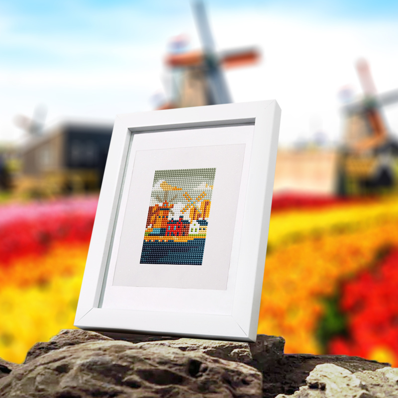 Frameless, mini diamond painting, architectural creative mini diamond painting on the entrance flower house desktop, creative simple pattern diamond painting, 10 pcs, 5.9 X7 inches.